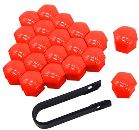 QitinDasen 20 Pezzi 17 mm Auto Ruote Copridado, Tappo Dado Bullone Ruota, Tappo a Vite Mozzo Ruote Auto Universale, Coperchio Dado Pneumatico Esagonali con Strumento di Rimozione (Rosso)