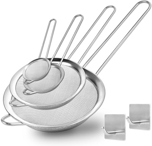 Küchensieb Set, 4 Stück 5.5/7/12/18cm Hochwertig Edelstahl Sieb, Feinmaschiges Sieb Set, Haushaltssieb mit Verstärktem Griff, Feinsieb zum Backen, Kochen, Mehl, Tee und Saft,Puderzucker