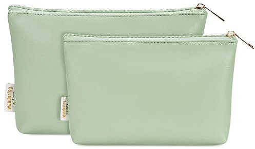 Kosmetiktasche Klein Schminktasche Klein für Handtasche 2 Stück Kleine Make Up Tasche Damen PU Leder Tragbare Makeup Bag 2Pcs mit Reißverschluss, Grün (Patent Angemeldet)