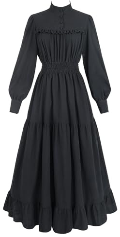 Fiamll Vestido victoriano renacentista maxi vestido de fiesta de manga larga ropa medieval mujer vintage vestido eduardiano vestido de noche elegante vestido casual, Negro , XXL