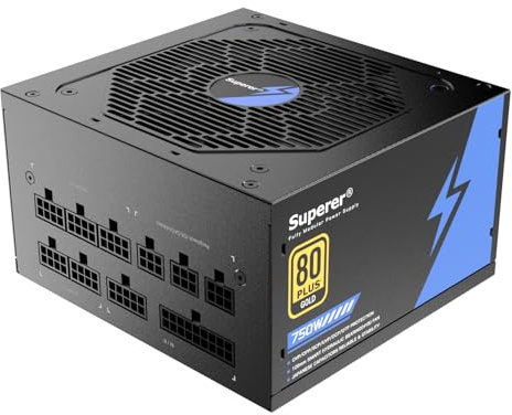 Superer - 750W Power Supply, PC PSU Low Noise Black ATX Power Supply for NVIDIA RTX 20 30 40 Series AMD GPU, (CE Safety Certified), 80 Plus Gold, Full