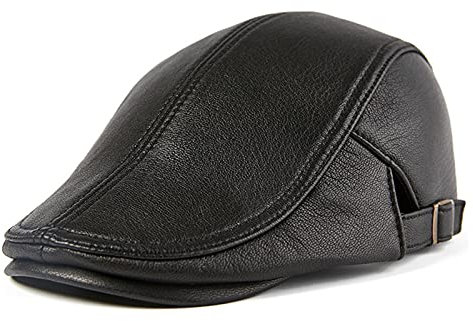Lederhüte für Herren und Damen Echtes leder schwarze hut männer flachkappe echte beret hut split ring herbst männlich einstellbar gatsby baset caps Warmes und süßes Geschenk ( Color : Noir , Size : 2X