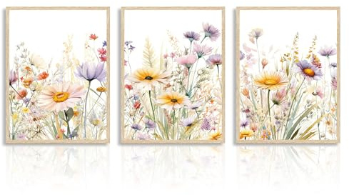Dazzlewall Wildblumen Leinwand Bilder Aquarell Botanische Wandbilder für Schlafzimmer Wohnzimmer Dekor 30X40 cm Ohne Rahmen 3er Set