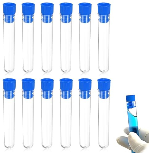 LAKJUOZ 10 Pièces Tube A Essai Plastique Transparent À Essai Eprouvettes Tube À Essai,Eprouvette Plastique Tubes À Essai Cadeau Sample Lab Avec Boites De Rangement Conteneurs Transparent Tube A Essai