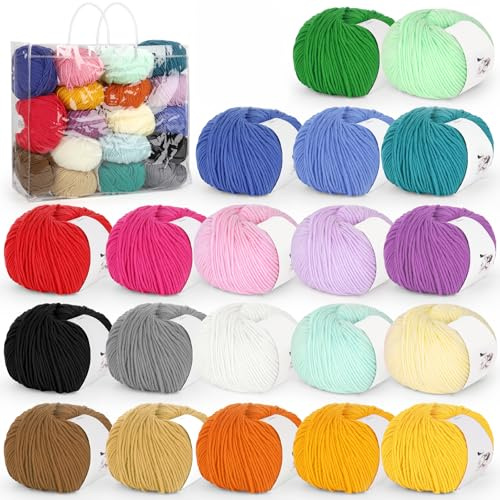 Reessy 20 × 50g Crochet Yarn Knitting Wool for Crochet and Knitting, Super Soft Milk Cotton Yarn Crochet Wool for Amigurumi Projects Handcrafts, Ideal Wool Yarn Set for Beginners and Professional
