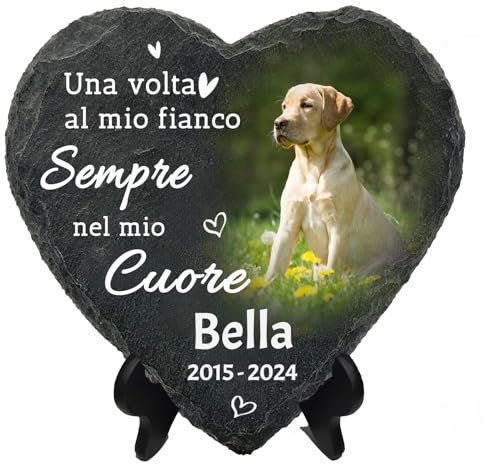 JoyJot Pietra commemorativa Personalizzata per Animali Domestici, Targa a Forma di Cuore con Foto, Regali per la Perdita di Un Cane/Gatto - Nome, Data