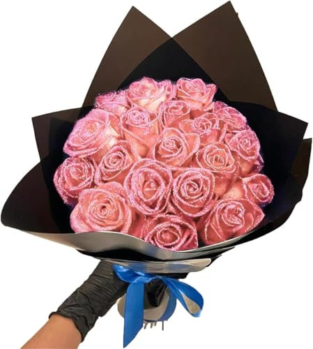Glitzer Rosenstrauß Selbstmontage - Rote künstliche Rosen Blumen Glänzend Gefälschte Rosen Liebe Geschenke für Valentinstag Jahrestag Verlobung (24, Rosa)
