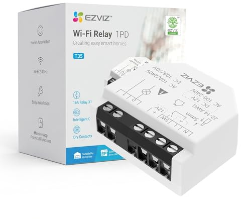 EZVIZ Relé Inteligente WiFi con Contactos Secos, Compatible con Matter,Control Remoto por APP,Programación Horaria,Seguridad Múltiple,Control de Voz con Alexa y Google Assistant,T35WD