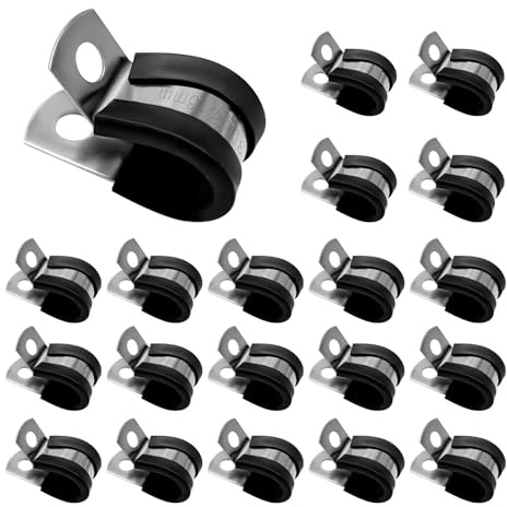 DXNQ 20 PCS 13 mm Cable Clamps, Stainless Steel Rubber Cushioned Insulated Tube Holders, Metal Tube Clamps for Tube Pipe or Wire Cord Installation, Universal Car Accessories