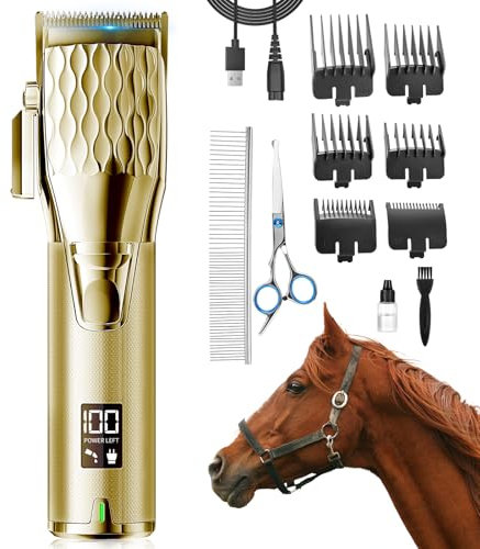 GHWMYD Schermaschine Pferd Kabelloses, Wiederaufladbare Pferdeschermaschine für Dickes und Verfilztes Haar, Professionelle Pferdetrimmer mit 6200RPM Leistungsstarkem Motor, Leichtgewicht 400g