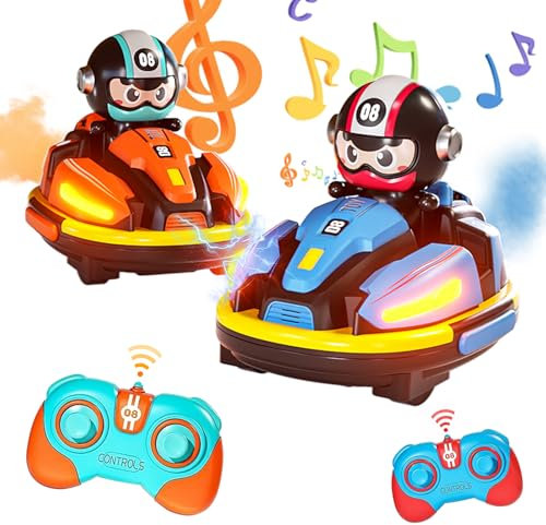 7JI Voiture Télécommandé Tamponneuse, 2 Pièce RC Bumper Car avec Poupée Ejectable, Voiture Jouet Collision Multijoueur, LED Musique et Pulvérisateur, Jouet pour Garçon et Fille à Partir de 6+ Ans
