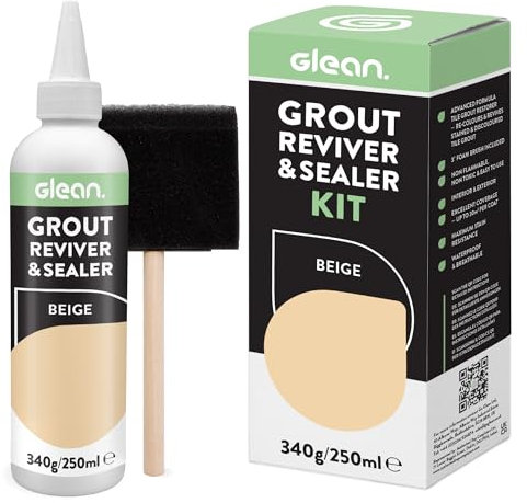 GLEAN Ravviva e sigillante per intonaco, beige, 340 g, per ripristinare, riparare, rinnovare le fughe delle piastrelle, include spazzola in schiuma, antimacchia e traspirante, per fughe di piastrelle