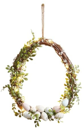 Osterkranz in Erdtönen, Rattankranz Türkranz mit Ostereiern, Kranz mit Eiern zum Aufhängen als Wand- und Tür-Schmuck Osterdeko, 25 x 30 x 6 cm (Braun1)