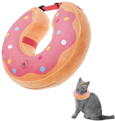 LittleBean Uppblåsbar halskrage för hundar och katter, husdjurskrage, hundkrage, läckageskydd för återhämtning efter operation eller sår (Rosa munkar, [Hals: 18–25 cm] S)