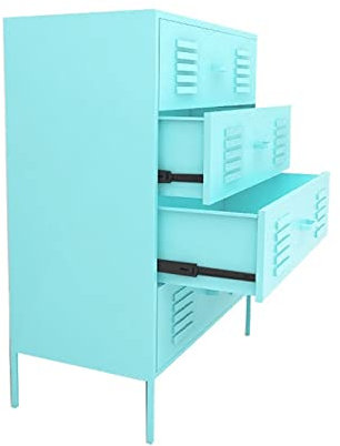 Nordischer Aktenschrank aus Metall für Büromöbel, Lagerschrank mit 4 Schubladen, breiter Korbschrank für leichten, luxuriösen Wohnzimmer-Büroschrank (blau)