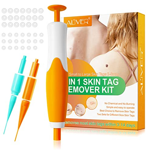 Kit De Herramientas-De-Eliminación-Automática-De-Etiquetas-De-Piel, Eliminador-Automático-De-Verrugas 2 EN 1 De 2 A 8 MM,Removedor Seguro,Indoloro Y Fácil Etiqueta De Piel Transparente Topo (Naranja)