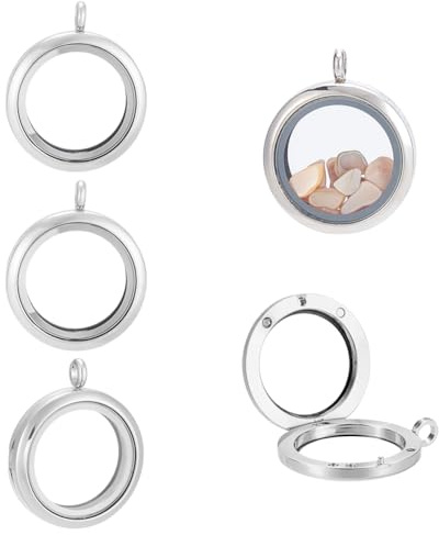 UNICRAFTALE 4Pcs Memory Locket Charm Metal Glass Floating Charm Crystal Photo Frame Locket Pendants Platinum Flat Round DIY Picture Photo Charms for DIY Jewelry Necklace Making