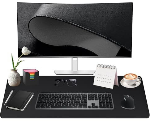 Midori Schreibtischunterlage, 80 x 40 cm PU-Leder Tischunterlage Schreibtischauflage in Schwarz mit Randnähten | Mauspad Tischmatte mit rutschfester Kunstwildleder Unterseite