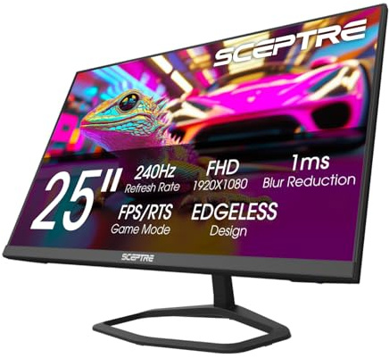 New! Sceptre 24.5-inch Gaming Monitor 240Hz 1ms DisplayPort x2 HDMI x2 100% sRGB AMD FreeSync Premium Build-in Speakers, Machine Black 2026 (E255B-FWD240 Series)