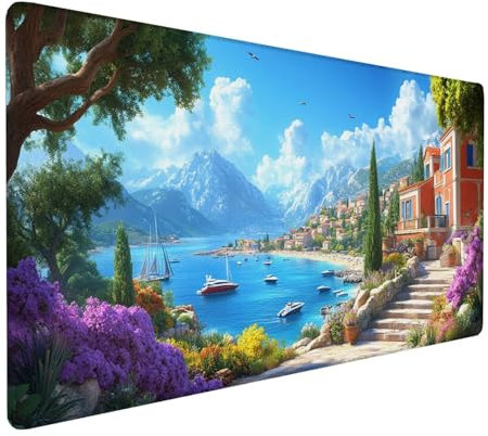 Alfombrilla Ratón azul,Almohadilla Raton XXL 1000x500x3mmIsla pequeña Tapete Escritorio,Mousepad Lavable Antideslizante,Mejora La Precisión Y La Velocidad,para Decoración de Escritorio Regalos XZ-248