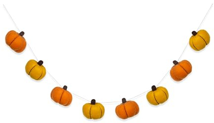 Benross 1.3m Felt Pumpkin Garland / 8 Assorted Orange Pumpkins on Cream Rope/Autumn Hanging Decoration for Halloween, Thanksgiving and Seasonal Styling 85089