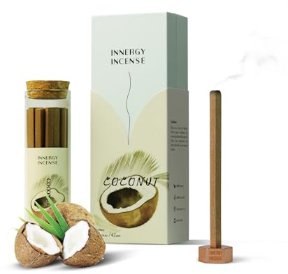 Innergy Coconut Incense Sticks for Tropical Escape - Natural Aromatherapy Home Fragrance for Bathroom, Winter Mood Boost and Vacation Vibes at Home