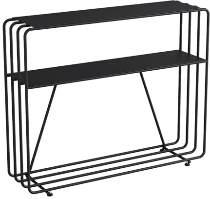 Mesa consola, estante de metal de 3 niveles con esquinas redondeadas y patas ajustables para espacios de vida modernos, diseño de entrada estrecha