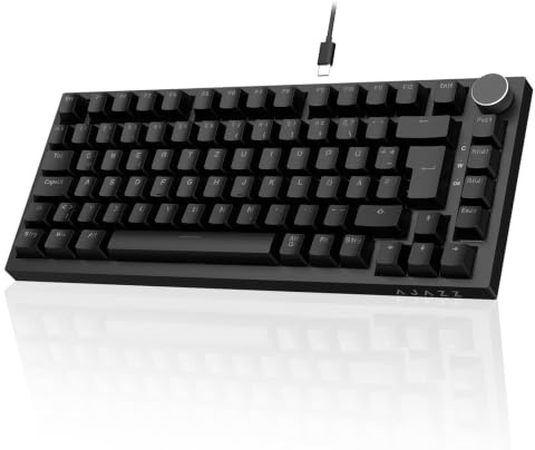 AJAZZ AK820 Mechanical Keyboard, 75% Hot Swappable Wired Keyboard with Volume Control Knob, German QWERTZ Layout, PBT Keycaps, Five-Layer Sound Insulation Pad, 82-Keys Gaming Keyboard, Black