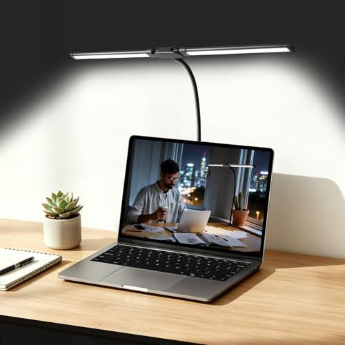 MACASA LED Desk Lamp for Office Dorm Home - Eye Caring Desk Light Extra-Wide Lighting Coverage Gooseneck Dimmable Table lamp, No Assembly Required