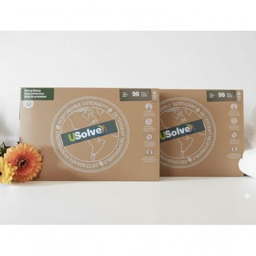 Usolve Lessive en Feuille Brise Printanière – 96 Lavages, Feuilles de Lessive, Pré-Dosées, Sans Plastique, 100% Hydrosolubles, Légères, Pratiques, Jusqu’à 192 Lavages