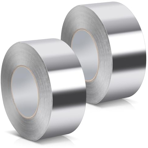 Gudui 2 Rolls Aluminium Foil Tape 50M x 50mm Adhesive Insulation Foil Tape | Heat Resistant, Waterproof for Pipes Ventilation Air HVAC Ducts Repairing Sealing and Insulating Duct Work