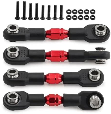 4Pcs Adjustable Aluminum Turnbuckles for 1/10 Scale RC Cars – Front Rear Suspension Steering Linkage Replacement Parts(Red)