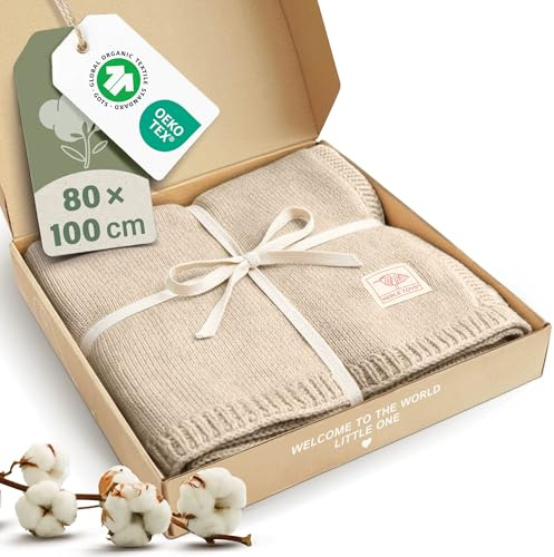 Merle Toys® Babydecke Baumwolle, Baby Decke Neugeborenen, 100% Bio, Beige | Strickdecke Baby, GOTS & Oeko-TEX zertifizierte Kuscheldecke Baby, Blanket Newborn Cotton, Babydecke Bio Baumwolle