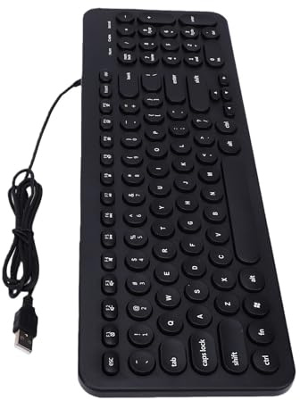 Yanmis Kompakt Tyst Kabelanslutet USB-Tangentbord, Universal Phone Tablet PC, Zero Latency Stabil Anslutning, Trådbundna Runda Tangenter Tangentbord för Kontor Hemma Skolresor (Svart)