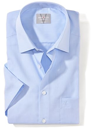 Marvelis Herren Businesshemd Kurzarm Non-Iron Comfort Fit,Chambray,New Kent,bleu 11,44