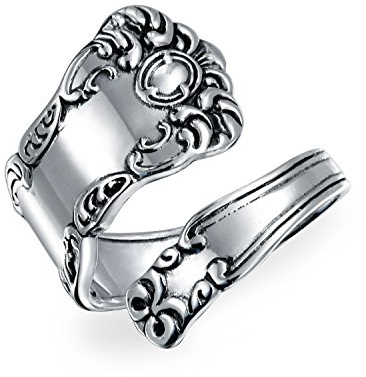 Anello A Fascia Con Cucchiaio Bypassato In Stile Bohémien Per Donne E Uomini In Argento Sterling 925 Ossidato, Regolabile