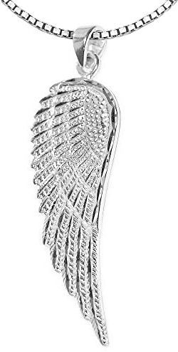 CLEVER SCHMUCK Engelsflügel Kette Silber Flügel Anhänger 44 mm glänzend im Diamantschliff mit Veneziakette 50 cm Sterling Silber 925 im Etui creme