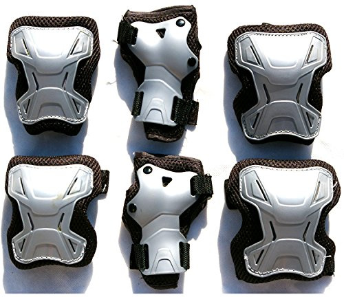 Schutzausrüstung 6 tlg. Set Gr. XS schwarz-silber Ellenbogen Knie Handgelenkschützer für Roller Skate Inliner