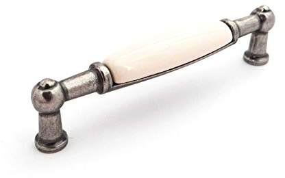 SOTECH Porzellangriff Landhaus BA 96 mm Cremefarbig/Altsilberoptik | Möbelgriffe