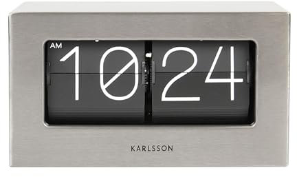 Karlsson Wand-/Tischuhr Boxed Flip - Gebürsteter Stahl - 20,5x7x11,5cm - Rechteck - Stahl - Standuhr - Tisch Uhr Weihnachtsdekoration - Geschenk für sie