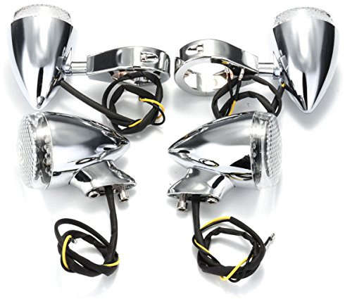 Alamor 2St Front 2St Hinten Motorrad Led-Blinker Chrom 41Mm Gabelklemme Für Harley-Clear