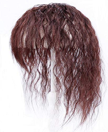 Haarteil aus Echthaar, Toupet, gelockt, gewellt, natürlicher Look, Ersatz-Haar-Clip, unsichtbar, für Frauen mit dünner oder weißer Haarbasis, 8 x 12 cm, 25 cm, Dunkelbraun