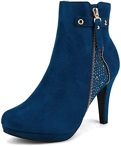 DREAM PAIRS Women's Boots Chunky Heel Ankle Booties Shoes,Size 4.5,Royal/Blue,CECILE