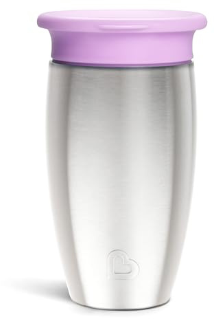 Munchkin Stainless Steel Sippy Cups for Toddlers 1-3, Spill Proof Miracle 360 Cup, Insulated, 10 Ounce, Purple