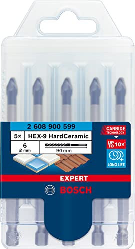 Bosch Professional 5x Set di Punte Expert HEX-9 HardCeramic per Tegole, Piastrelle, Ø 6 mm, Accessorio Trapano a Percussione
