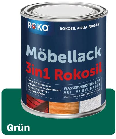 ROKO Möbellack - 3,6 Kg - Grün - 3in1 Möbelfarbe auf Wasserbasis - Seidenmatt - Für Holz, Metall & Kunststoff