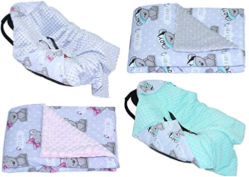 Baby Einschlagdecke MINKY - BOY GIRL - mit Kapuze 90x90 cm Babyschale Decke (GIRL + ROSA)