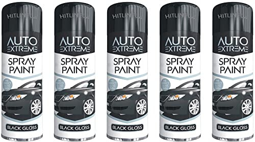 HitlineUK 5 x Black Spray Paint 250ml Black Gloss Spray Paint Auto Extreme DIY Wood Metal Art & Crafts