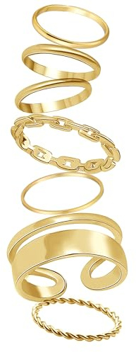 FAXHION Gold Knuckle Rings Set for Women Snake Chain Stacking Ring Vintage BOHO Midi Rings SIze Mixed