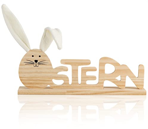 com-four® Deko Aufsteller für Ostern, Schriftzug mit niedlichen Hasenkopf | Osterdeko zum Hinstellen - Osterdekoration aus Holz